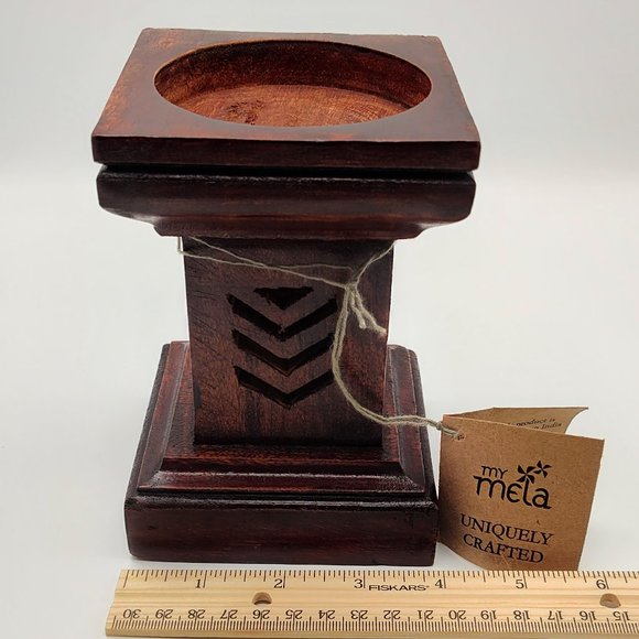 My Mela Mela Artisans Set of 3 Pillar Candle Holder Dark Wood Handmade Column - Picture 13 of 16